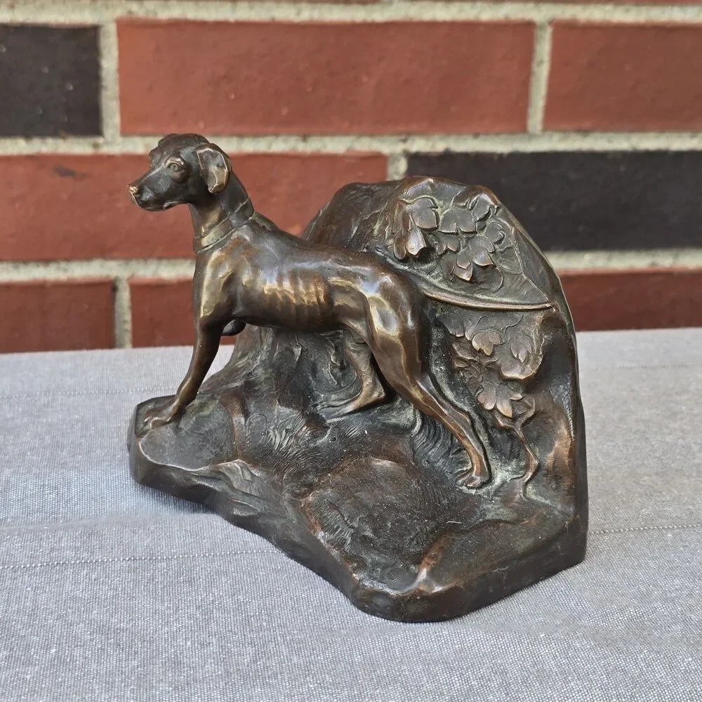 Antique Early Jennings Brothers Hunting Sporting Dog Bronze Bookend JB 1601 VTG
